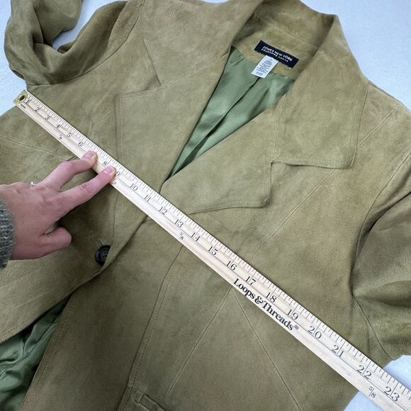 Jones New York Collection Women Suede Leather Jacket Sz 12W/JNY Sz 0X Green Fall - Picture 11 of 16